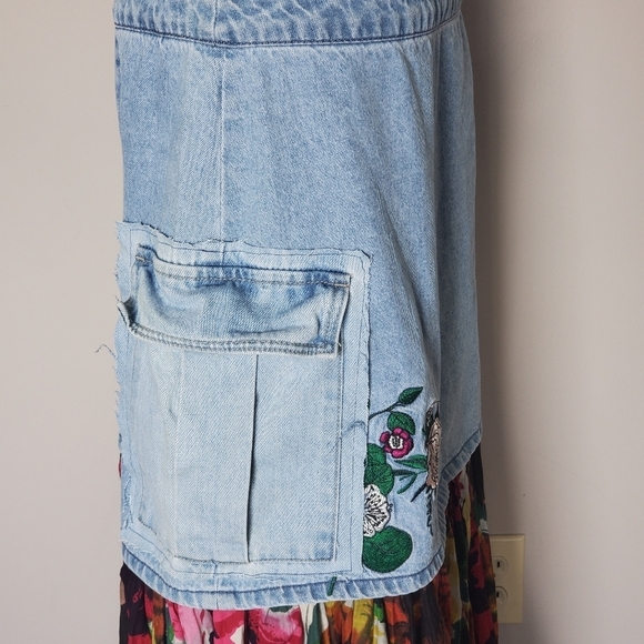 Upcycled H&M X Coachella Boho Cottagecore Embroidered Floral Denim Maxi Skirt - Picture 14 of 14